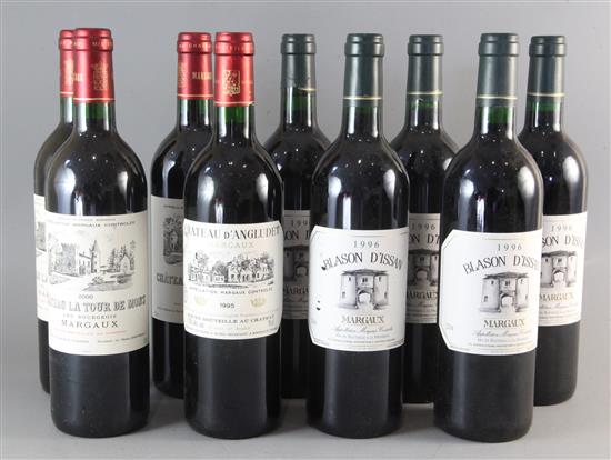 Five bottles of Blason DIssan, Margaux, 1996, three bottles of Chateau La Tour De Mons, Margaux, 2000